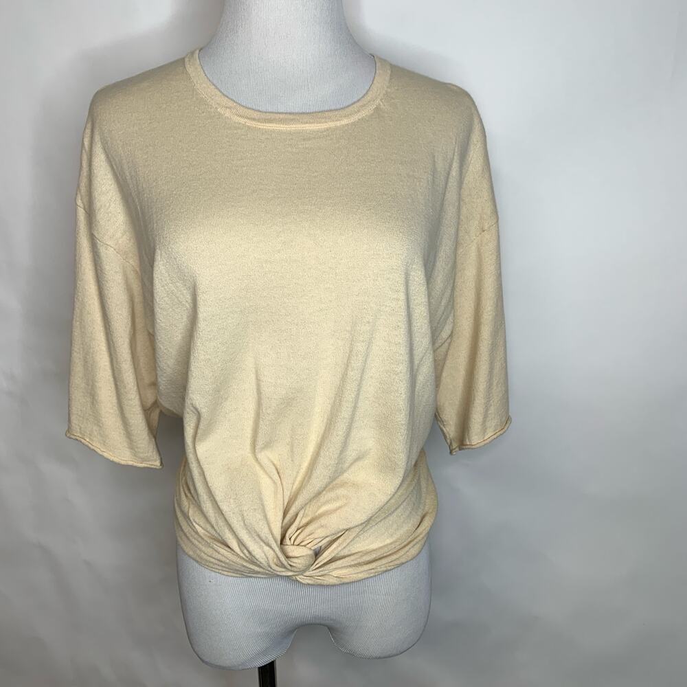 ZARA Knit Butter Cream Twist Front Cropped Top Sz Small